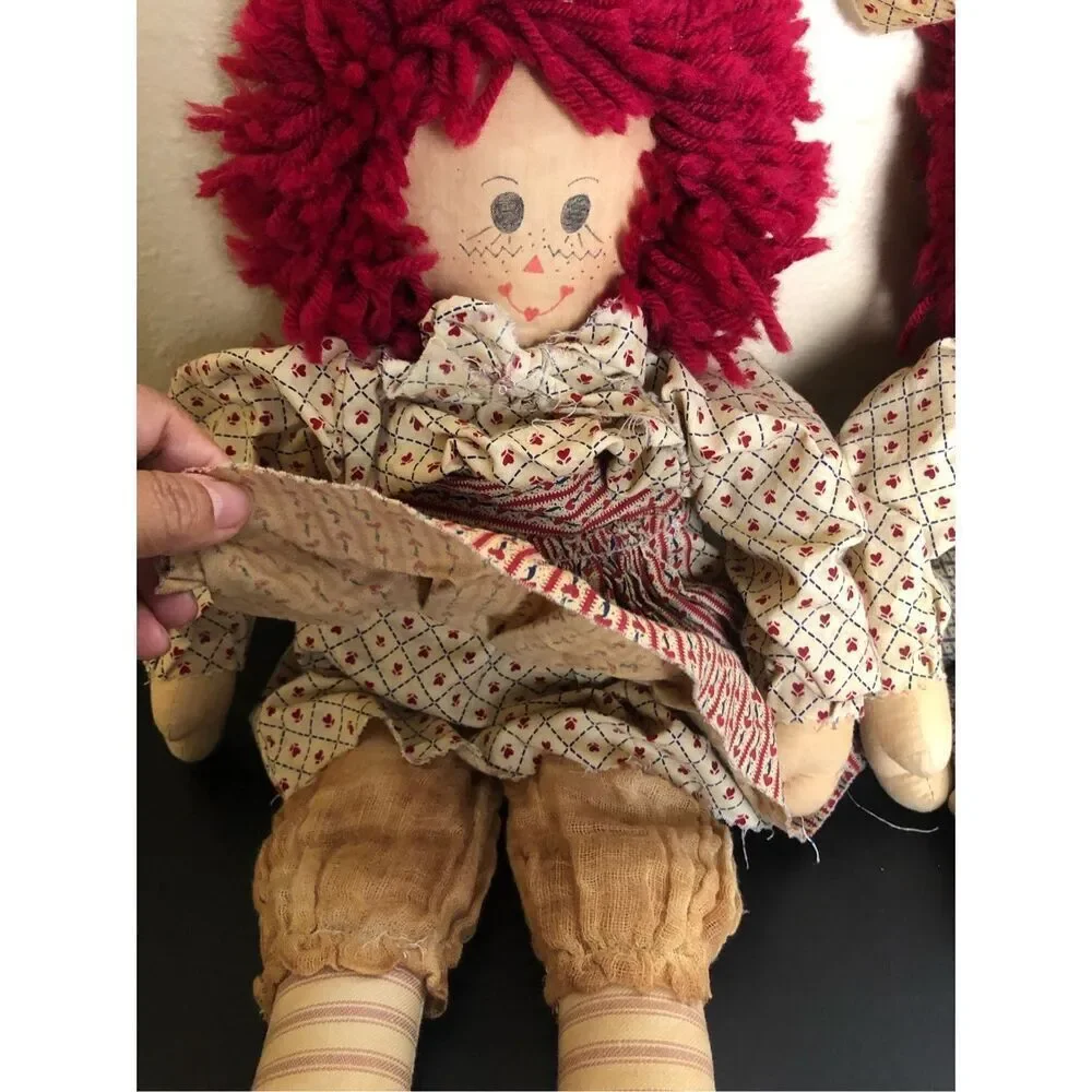 Vintage Darla’s Dolls Rag Doll Pair Handmade Red Yarn Hair 19in